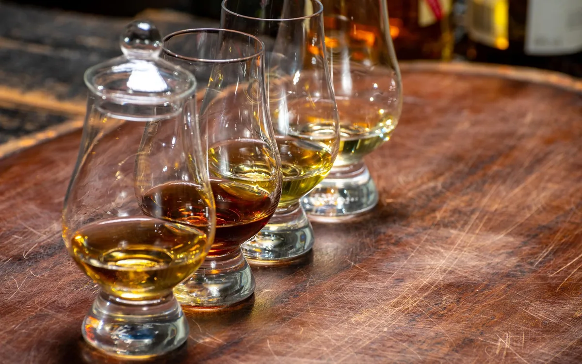 A guide pointing at a map of Scotland during a whiskey tasting